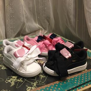 彪马Puma basket heat蝴蝶结丝带童鞋漆皮板鞋黑白粉