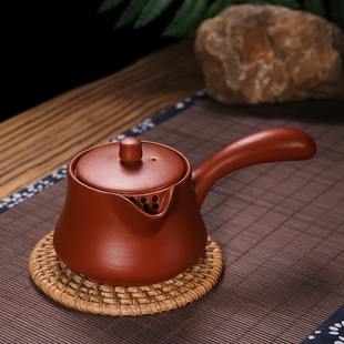 潮州朱泥手拉壶小容量侧把紫砂壶功夫茶具带过滤泡茶壶汉羽壶家用