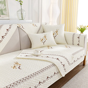 四季纯棉刺绣防滑沙发垫全棉简约现代坐垫子