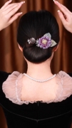 向日葵盘发杆紫罗兰手工初春淡雅气质花朵盘发器丸子头发夹