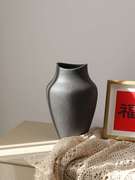 高档高端黑色陶瓷磨砂花瓶新中式，家居摆件桌面客厅装饰摆设花