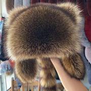 小浣熊皮草帽子超萌女冬季护耳，美洲仿貉子毛亲子(毛，亲子)猫耳朵小狐狸帽
