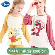 女童睡衣套装草莓熊夏季(熊夏季)薄儿童家居服，莫代尔中大童女孩宝宝迪士尼