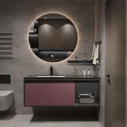 现代轻奢岩板无缝陶瓷一体，盆浴室柜组合智能简约洗手池洗脸盆镜柜