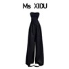 Ms XIDU 黑色抹胸背心上衣夏季高腰阔腿裤休闲长裤时尚气质套装女
