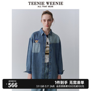 teenieweenie小熊女装2024时髦拼接牛仔，衬衫宽松休闲上衣衬衣