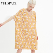 YUESPACE蕾丝衫夏季女士印花t恤镂空短袖V领宽松中长款时尚休闲