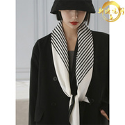 高级感黑白条纹丝巾，女春秋季围巾90方巾，法式70领巾洋气披肩