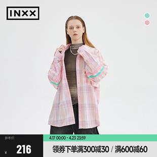 INXXStandby 明星同款美式复古长袖衬衫男格纹拼接粉色衬衣女
