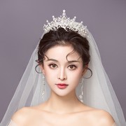 -新娘头饰结婚头纱三件套韩式高级感主婚纱，头冠王冠女发饰生