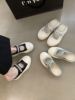 厚底包头半拖帆布鞋女2023夏季外穿水钻一字带魔术贴韩版玛丽珍鞋