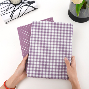 棉麻布料背景布印花布，紫色格子桌布，窗帘沙发面料diy布头处理