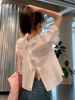 张子萱白色娃娃领短袖衬衫女夏季小众设计感法式泡泡袖上衣
