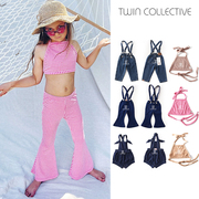 3ZLitte家 Twin Collective FW22秋冬牛仔纯色背带裤可拆卸肩带