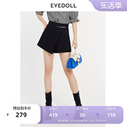 EYEDOLL商场同款24春季设计感百搭气质链条装饰黑色短裤