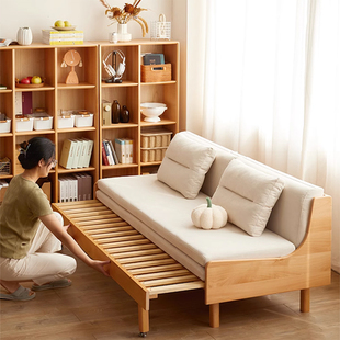 实木沙发床两用推拉可折叠小户型客厅伸缩沙发床2023简约北欧