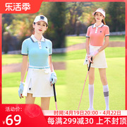 高尔夫球女士短袖t恤polo衫，修身白蓝桔色短裤，裙子运动球衣服套装