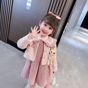 女童小香风格子背心裙，两件套裙2023秋冬季韩版套装童装潮