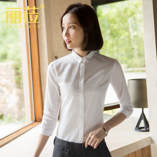 白色衬衫女半袖上衣七分袖，工作服职业商务，工装小领半袖衬衣