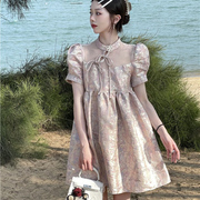 2023年夏季少女感减龄蓬蓬裙，甜美提花法式泡泡袖公主连衣裙子