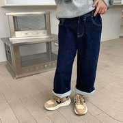 2022冬季款韩版童裤子儿童高弹力(高弹力)加厚抓绒保暖直筒牛仔裤