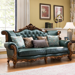 美式全实木真皮沙发欧式轻奢沙发组合别墅大户型，奢华客厅家具整装