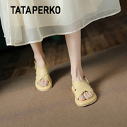 tataperko联名女鞋2023年夏季厚底，凉鞋女百搭真皮一字带凉鞋