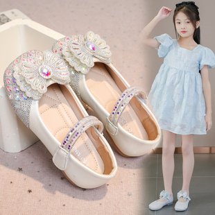 儿童鞋女童公主鞋，春秋2024韩版软底女孩，皮鞋中大童宝宝水晶鞋