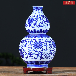 仿古中式青花陶瓷花瓶景德镇瓷器装饰品客厅插花玄关博古架小摆件