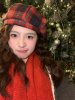 韩版新年礼物红色格子棉质贝雷帽女秋冬季英伦毛呢画家帽子女
