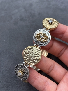 复古外贸原单老货孤品chicos金银币浮雕高级厚重质感手镯手链手环