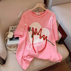 外贸出口一线大牌女装粉色短袖T恤女2022夏季设计感小众