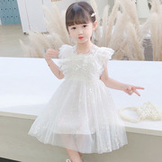 超仙公主裙子女童夏季2023白纱裙(白纱裙)礼服，儿童蕾丝蓬蓬仙女连衣裙
