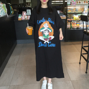 2024夏季韩国东大门大码女装卡通宽松蝙蝠袖长款短袖T恤裙连衣裙
