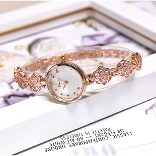 KIMIO金米欧小众奢华镂空带钻水晶小巧手链女表山茶花朵气质手表