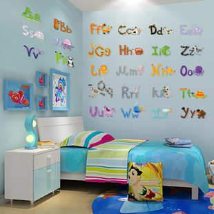 幼儿园墙贴创意儿童早教贴纸自粘英文字母表可爱动物墙纸幼儿园房