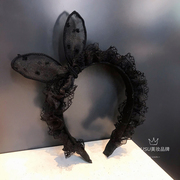 韩国蕾丝褶皱花边发箍发圈，黑色压发兔耳朵气质，头箍发卡蝴蝶结头绳
