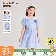 PawinPaw卡通小熊童装24年夏季女童翻领格纹连衣裙