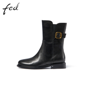 fed真皮靴子冬季切尔西靴舒适瘦瘦靴休闲法式女靴1007-ZF322