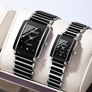 2024品牌情侣手表全自动机械表石英表，男表女表方形镶钻陶瓷表