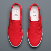 欧美流行红色帆布鞋一脚蹬青年水洗布鞋低帮时尚板鞋舒适驾车鞋男