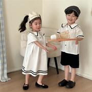 童装男童女童夏季套装海军风纯棉2024儿童连衣裙姐弟装兄妹装