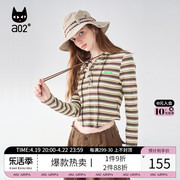 fuzzystylea02休闲长袖，条纹t恤女连帽，打底内搭上衣秋季