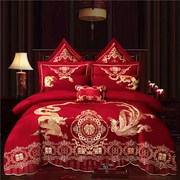 婚庆床品十件套，中式结婚大红色全棉贡缎，四件套2.2x2.4被套1.8
