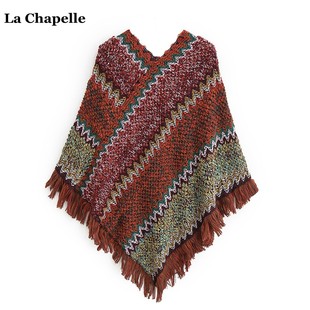 拉夏贝尔/La Chapelle民族风套头针织披肩加厚保暖斗篷披风围巾女