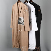 品牌折扣秋季女士宽松韩版中长款衬衫式亚麻外套