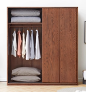 实木衣柜北欧红橡木，卧室移门家用推拉门收纳柜子衣橱储物柜