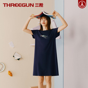 threegun三100%纯棉少女睡裙，女士全棉睡衣夏季薄款少女家居服