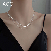 Acc双层蛇骨链女925纯银轻奢小众设计项链锁骨链2024新高级感