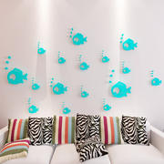 亚克力3d镜面贴客厅卧室饭厅，儿童卡通豆豆鱼，水晶立体墙贴房间装饰